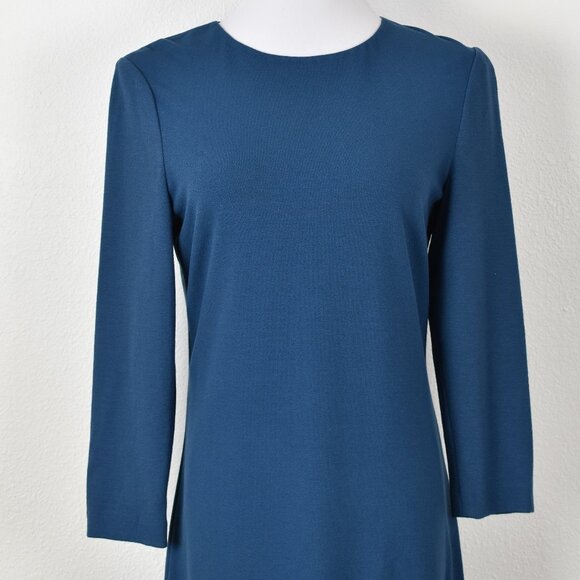 Vince 3/4 Sleeve Boucle Sheath Dress Teal Blue - M - Picture 2 of 9